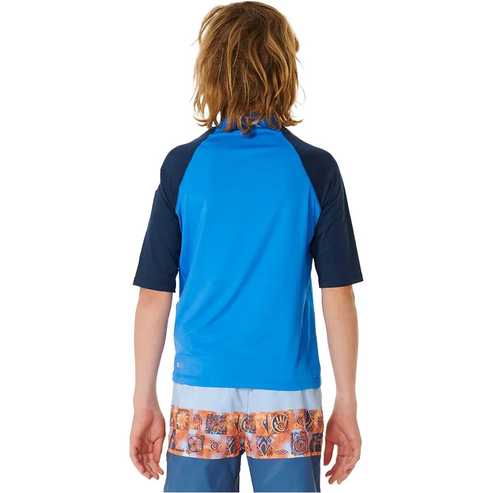 2024 Rip Curl Junior Shock UPF Short Sleeve Boy Rash Vest 124BRV - Blue Gum